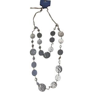 Express Gold Tone Double Layer Hammered Disc Statement Necklace NEW